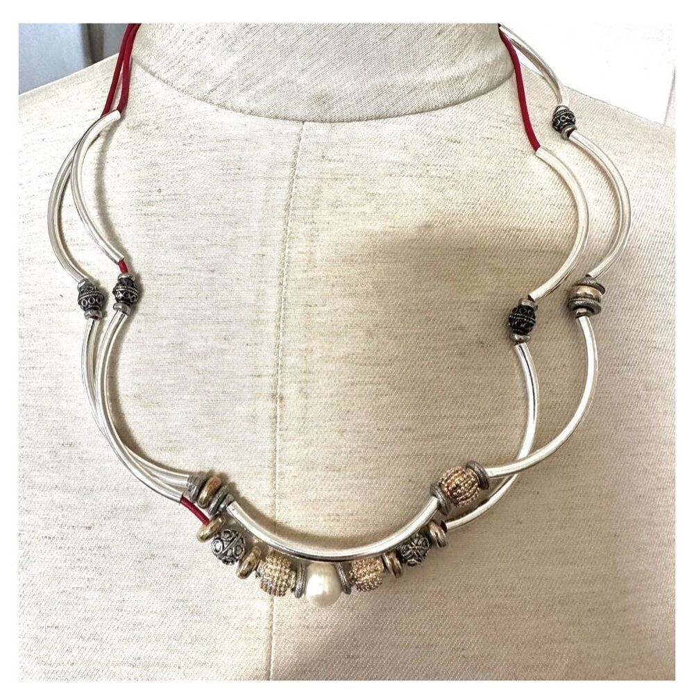 Lizzy James silver plated red cord necklace